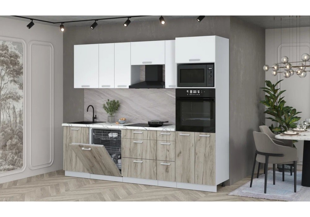 Кухонный гарнитур Мила Лайт 2,6-ПМ1 (Белый Платинум/Дуб серый/Гранит белый) фабрика Интерлиния в Минске Кухонный гарнитур Мила Лайт 2,6-ПМ1 (Белый Платинум/Дуб серый/Гранит белый) фабрика Интерлиния