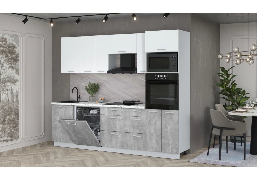 Кухонный гарнитур Мила Лайт 2,6-ПМ1 (Белый Платинум/Бетон/Гранит белый) фабрика Интерлиния в Минске Кухонный гарнитур Мила Лайт 2,6-ПМ1 (Белый Платинум/Бетон/Гранит белый) фабрика Интерлиния