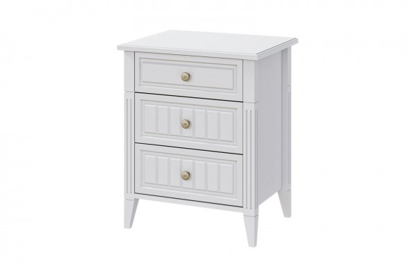 Тумба прикроватная, 3 ящика Мэгги  (Белый снег/Лак Белый)  фабрика Браво Мебель