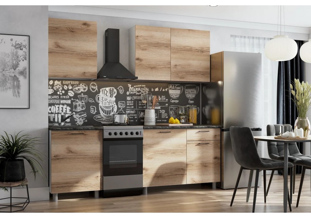 Кухонный гарнитур ПХМ "Лаванда" (2 столешницы) Серия 2 (Белый/Дуб Делано/Чёрный матовый) в Минске Кухонный гарнитур ПХМ "Лаванда" (2 столешницы) Серия 2 (Белый/Дуб Делано/Чёрный матовый)