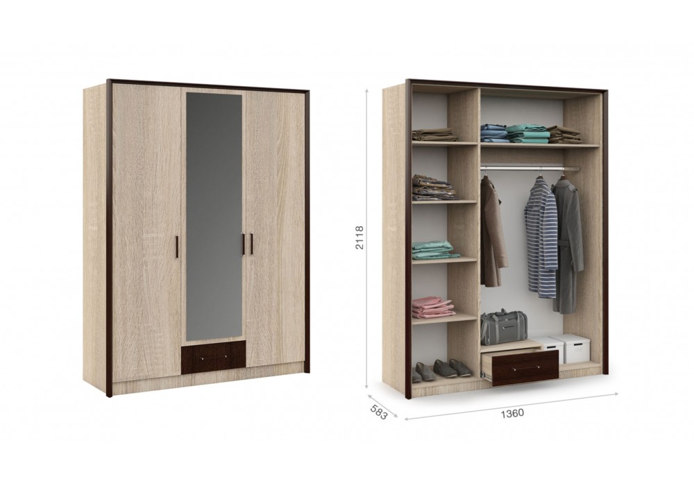 Шкаф 3-ех дверный  Эшли  (Венге/сонома)  фабрика Империал в Минске Шкаф 3-ех дверный  Эшли  (Венге/сонома)  фабрика Империал