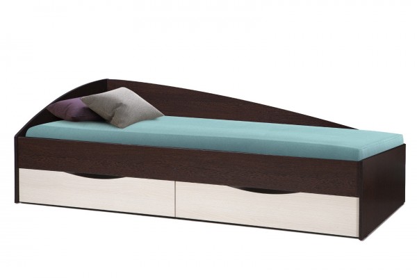 Кровать Фея- 3  ассиметричная 80х190 с ящиками (венге/дуб линдберг) фабрика Олмеко