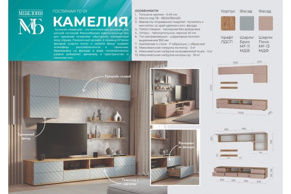 Гостиная Эмилия - Комплект 2 - Дуб Смоки/Айриш MF03 (BTS)