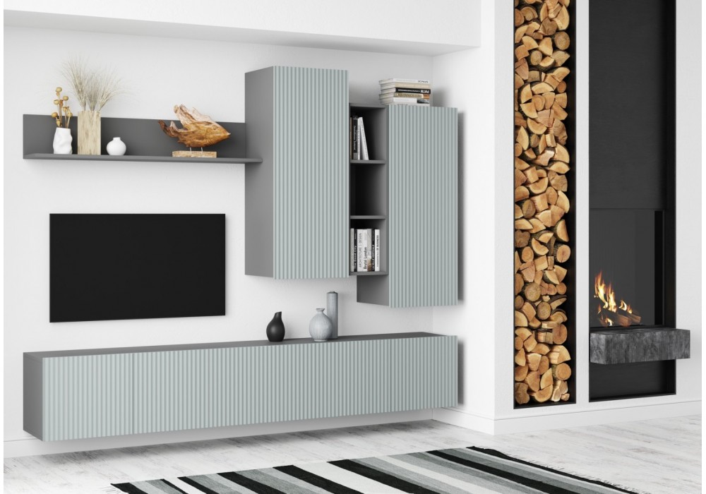 Стенка Сканди НМ-001 - Серый шифер/ Грин Грей Софт(МК Стиль) в Минске Стенка Сканди НМ-001 - Серый шифер/ Грин Грей Софт(МК Стиль)