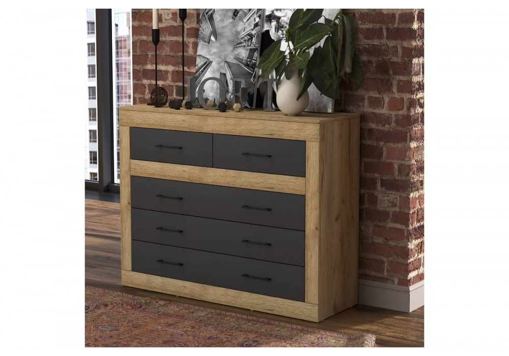 Комод LOFT LT-5Ш (Дуб золотой/Антрацит)  фабрика Интерлиния в Минске Комод LOFT LT-5Ш (Дуб золотой/Антрацит)  фабрика Интерлиния