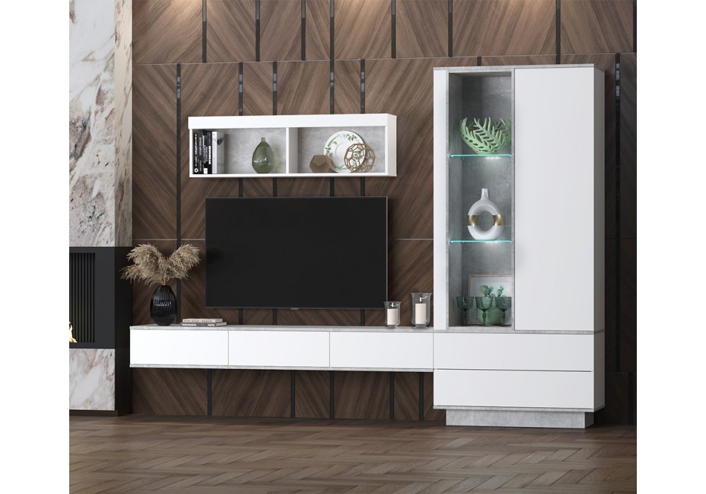 Гостиная Quartz 10 (Белый платинум / Бетон)  фабрика Интерлиния в Минске Гостиная Quartz 10 (Белый платинум / Бетон)  фабрика Интерлиния