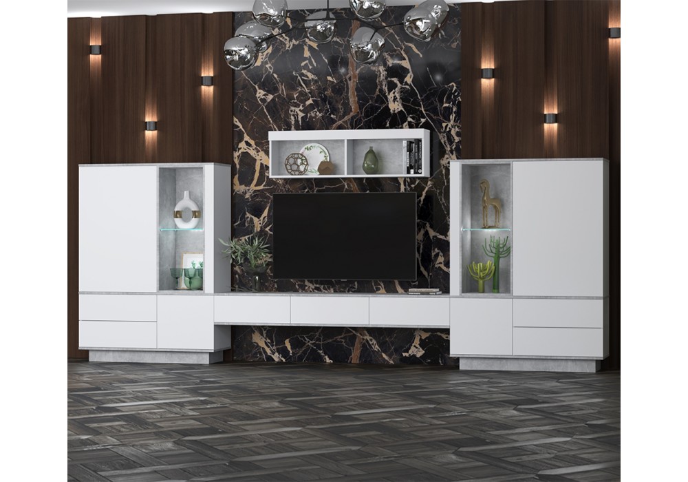 Гостиная Quartz 11 (Белый платинум / Бетон)  фабрика Интерлиния в Минске Гостиная Quartz 11 (Белый платинум / Бетон)  фабрика Интерлиния