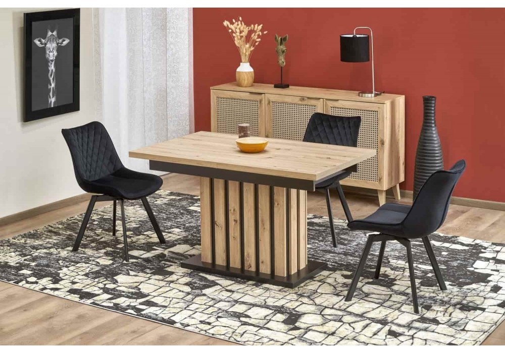 Стол обеденный HALMAR LAMELLO раскладной, дуб артизан/черный, 130-180/80 в Минске Стол обеденный HALMAR LAMELLO раскладной, дуб артизан/черный, 130-180/80