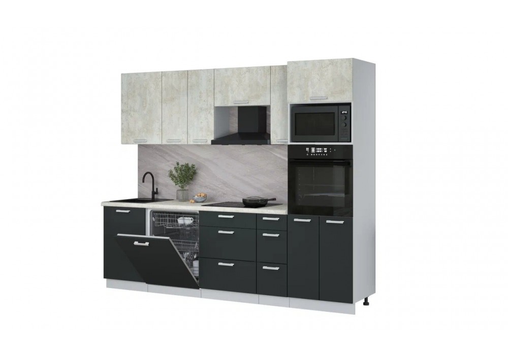 Кухонный гарнитур Мила Лайт 2,6-ПМ1 (Бетон лайт/Антрацит/Опал светлый) фабрика Интерлиния в Минске Кухонный гарнитур Мила Лайт 2,6-ПМ1 (Бетон лайт/Антрацит/Опал светлый) фабрика Интерлиния