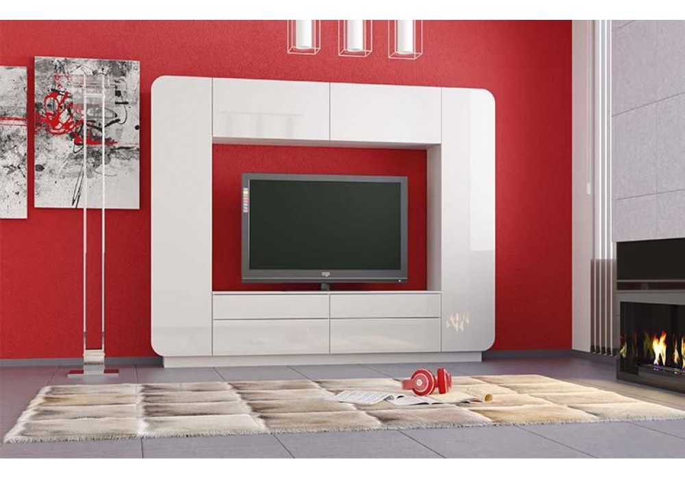 Стенка Лаванда 2 (белый/белый глянец)  фабрика Олмеко в Минске Стенка Лаванда 2 (белый/белый глянец)  фабрика Олмеко