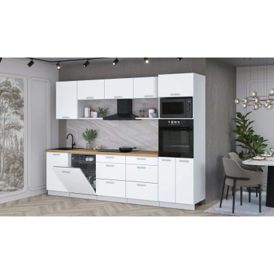 Кухонный гарнитур Мила Лайт 2,9-ПМ1 (Белый Платинум/Белый Платинум/Дуб бунратти) фабрика Интерлиния Кухонный гарнитур Мила Лайт 2,9-ПМ1 (Белый Платинум/Белый Платинум/Дуб бунратти) фабрика Интерлиния