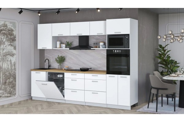 Кухонный гарнитур Мила Лайт 2,9-ПМ1 (Белый Платинум/Белый Платинум/Дуб бунратти) фабрика Интерлиния