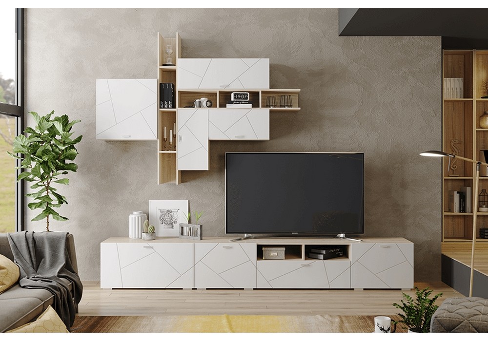 Гостиная Скайлайн комплектация 2 (Дуб Сонома Светлый/Белый Шагрень) фабрика МЛК в Минске Гостиная Скайлайн комплектация 2 (Дуб Сонома Светлый/Белый Шагрень) фабрика МЛК