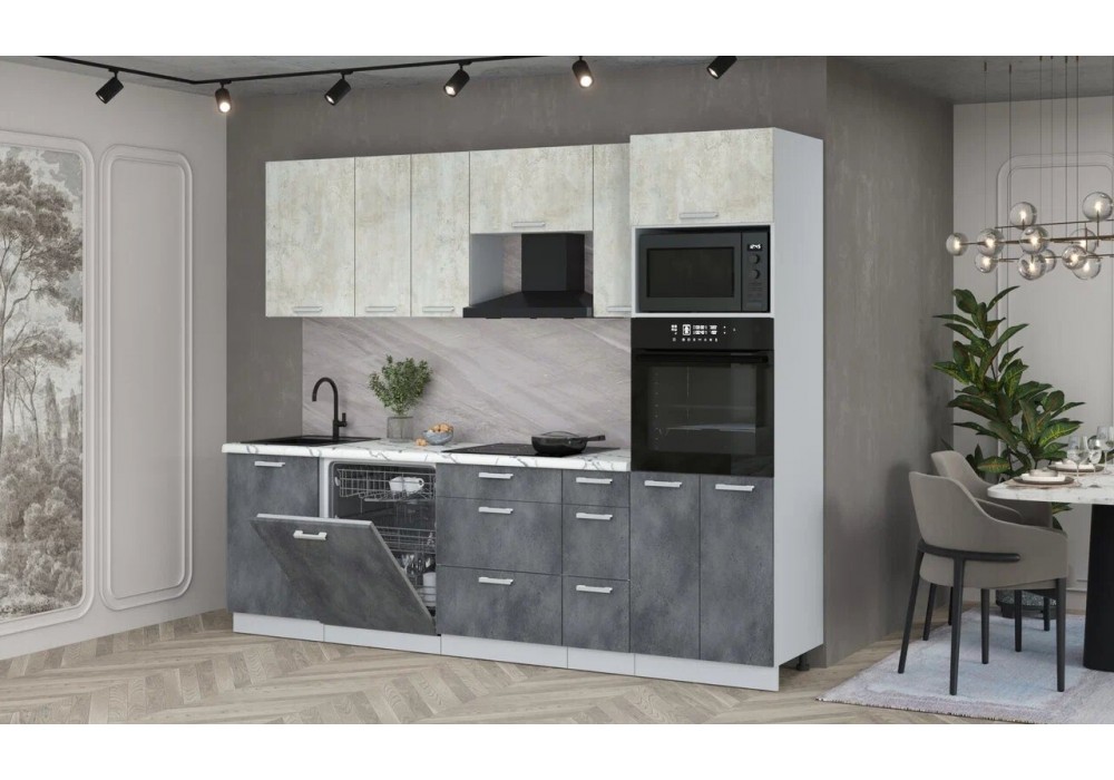 Кухонный гарнитур Мила Лайт 2,6-ПМ1 (Бетон лайт/Бетон Портленд/Гранит белый) фабрика Интерлиния в Минске Кухонный гарнитур Мила Лайт 2,6-ПМ1 (Бетон лайт/Бетон Портленд/Гранит белый) фабрика Интерлиния