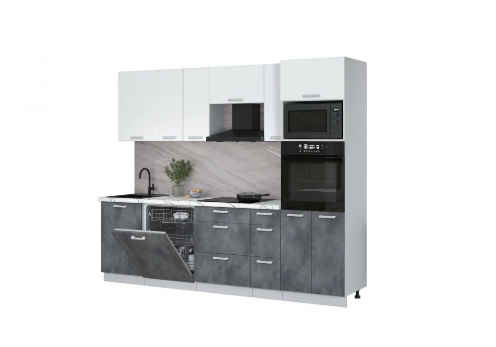 Кухонный гарнитур Мила Лайт 2,6-ПМ1 (Белый Платинум/Бетон портленд/Гранит белый) фабрика Интерлиния в Минске Кухонный гарнитур Мила Лайт 2,6-ПМ1 (Белый Платинум/Бетон портленд/Гранит белый) фабрика Интерлиния