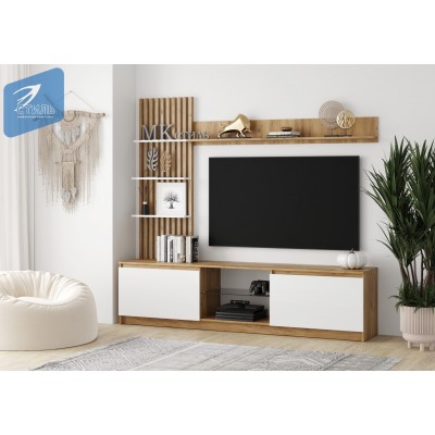 Стенка Бостон НМ-001 ЛДСП (Белый глянец/ Дуб крафт золотой) МК-Стиль Стенка Бостон НМ-001 ЛДСП (Белый глянец/ Дуб крафт золотой) МК-Стиль