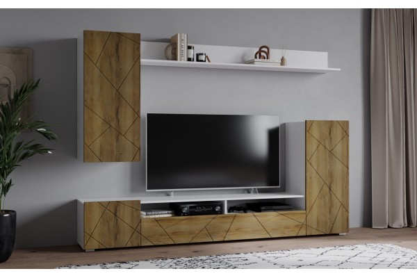 Гостиная Neo 5 (Белый платинум/Дуб вотан)  фабрика Интерлиния  