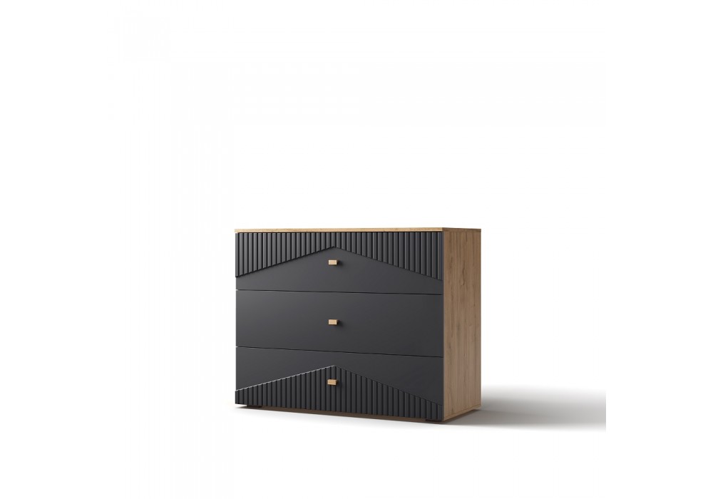 Комод  Оливия КМК 3Я (Дуб Наварра 386 SWN / MD 46 Шагрень черная) в Минске Комод  Оливия КМК 3Я (Дуб Наварра 386 SWN / MD 46 Шагрень черная)