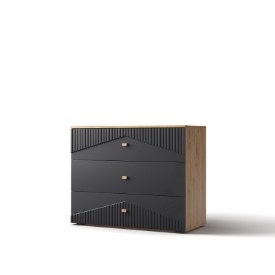 Комод  Оливия КМК 3Я (Дуб Наварра 386 SWN / MD 46 Шагрень черная) Комод  Оливия КМК 3Я (Дуб Наварра 386 SWN / MD 46 Шагрень черная)