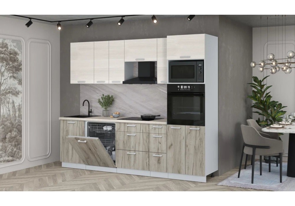 Кухонный гарнитур Мила Лайт 2,6-ПМ1 (Вудлайн кремовый/Дуб серый/Травертин) фабрика Интерлиния в Минске Кухонный гарнитур Мила Лайт 2,6-ПМ1 (Вудлайн кремовый/Дуб серый/Травертин) фабрика Интерлиния