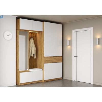 Прихожая Бостон - Комплект 2 - Белый глянец/Дуб крафт золотой (МК Стиль)