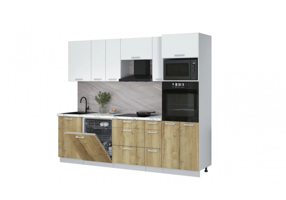 Кухонный гарнитур Мила Лайт 2,6-ПМ1 (Белый Платинум/Дуб золотой/Гранит белый) фабрика Интерлиния в Минске Кухонный гарнитур Мила Лайт 2,6-ПМ1 (Белый Платинум/Дуб золотой/Гранит белый) фабрика Интерлиния