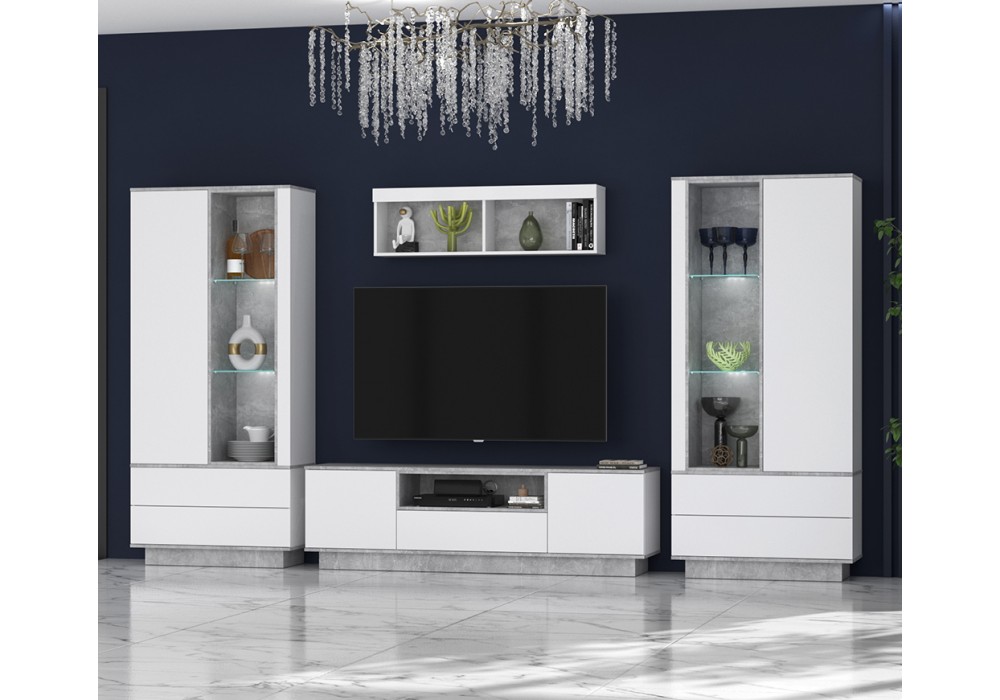 Гостиная Quartz 3 (Белый платинум / Бетон)  фабрика Интерлиния в Минске Гостиная Quartz 3 (Белый платинум / Бетон)  фабрика Интерлиния