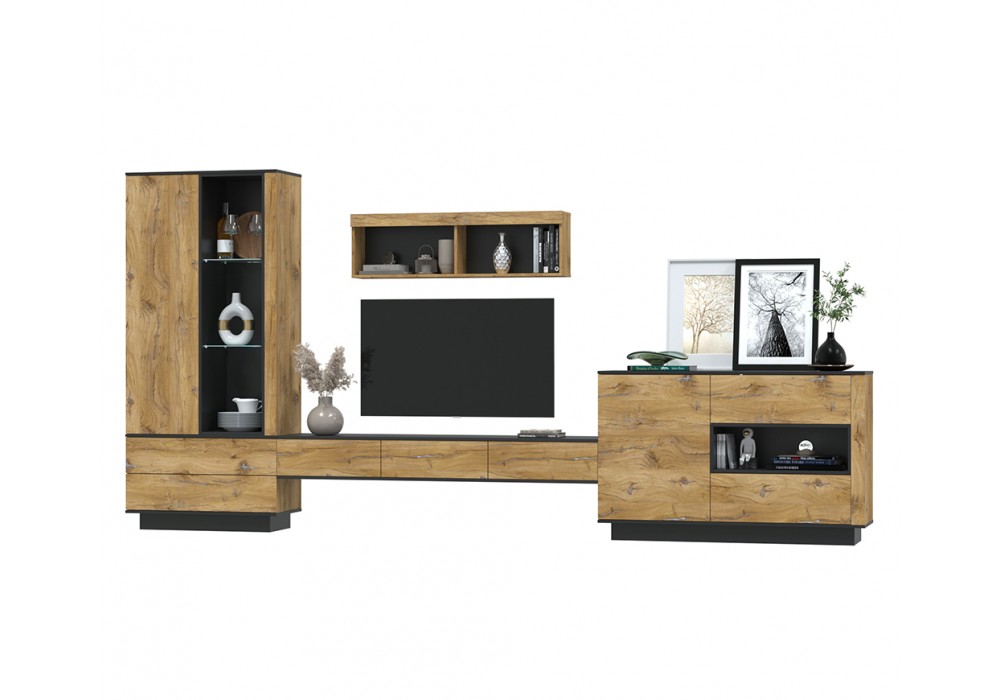 Гостиная Quartz 8 (Дуб нокс/Черный)  фабрика Интерлиния в Минске Гостиная Quartz 8 (Дуб нокс/Черный)  фабрика Интерлиния