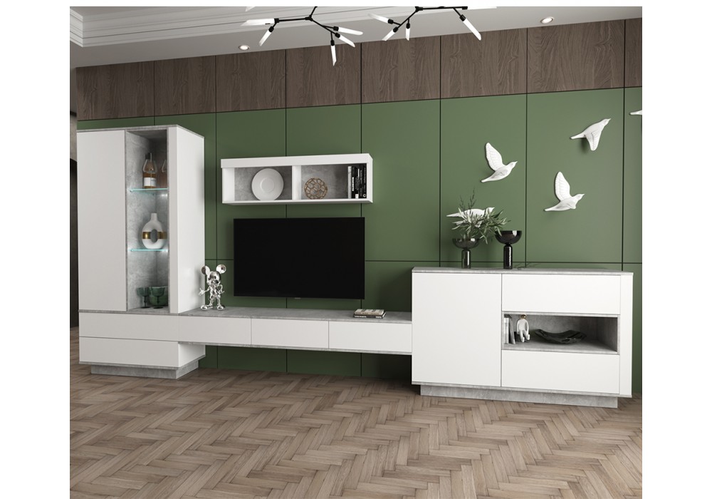 Гостиная Quartz 8 (Белый платинум / Бетон)  фабрика Интерлиния в Минске Гостиная Quartz 8 (Белый платинум / Бетон)  фабрика Интерлиния