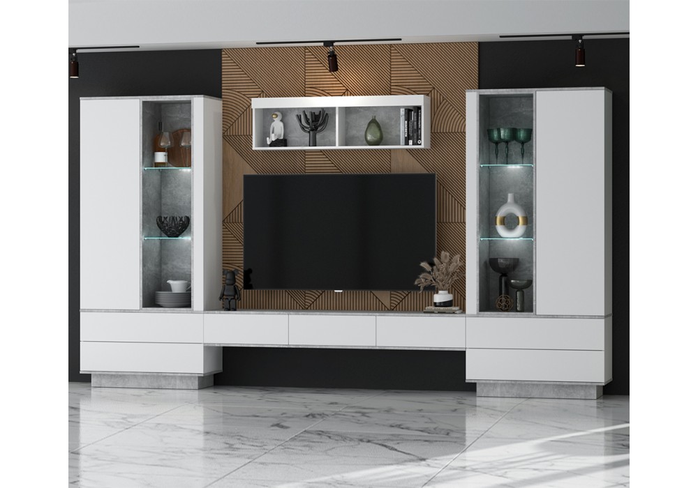 Гостиная Quartz 9 (Белый платинум / Бетон)  фабрика Интерлиния в Минске Гостиная Quartz 9 (Белый платинум / Бетон)  фабрика Интерлиния