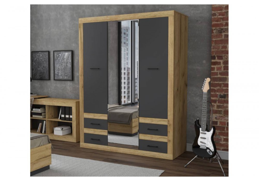 Шкаф распашной LOFT LT-ШК1 (Дуб золотой/Антрацит)  фабрика Интерлиния в Минске Шкаф распашной LOFT LT-ШК1 (Дуб золотой/Антрацит)  фабрика Интерлиния