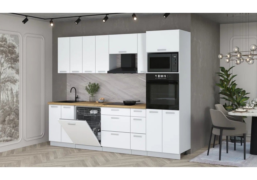 Кухонный гарнитур Мила Лайт 2,7-ПМ1 (Белый Платинум/Белый Платинум/Дуб бунратти) фабрика Интерлиния в Минске Кухонный гарнитур Мила Лайт 2,7-ПМ1 (Белый Платинум/Белый Платинум/Дуб бунратти) фабрика Интерлиния