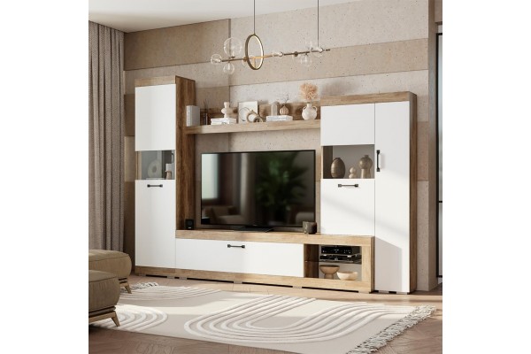 Гостиная Тесла ГС-01 (Дуб Каньон / Белый) BTS