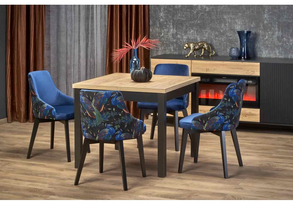 Стол обеденный HALMAR TIAGO KWADRAT раскладной, дуб крафт/черный, 90-125/90/76 в Минске Стол обеденный HALMAR TIAGO KWADRAT раскладной, дуб крафт/черный, 90-125/90/76