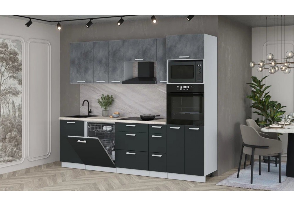 Кухонный гарнитур Мила Лайт 2,6-ПМ1 (Бетон Портленд/Антрацит/Травертин) фабрика Интерлиния в Минске Кухонный гарнитур Мила Лайт 2,6-ПМ1 (Бетон Портленд/Антрацит/Травертин) фабрика Интерлиния