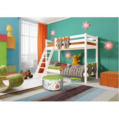 Кровать детская "Соня" двухъярусная с  наклонной  лестницей   (Белая) Вариант 10