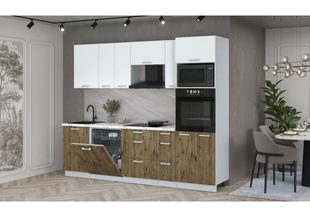 Кухонный гарнитур Мила Лайт 2,6-ПМ1 (Белый Платинум/Дуб Веллингтон/Гранит белый) фабрика Интерлиния в Минске Кухонный гарнитур Мила Лайт 2,6-ПМ1 (Белый Платинум/Дуб Веллингтон/Гранит белый) фабрика Интерлиния