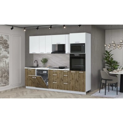 Кухонный гарнитур Мила Лайт 2,6-ПМ1 (Белый Платинум/Дуб Веллингтон/Гранит белый) фабрика Интерлиния Кухонный гарнитур Мила Лайт 2,6-ПМ1 (Белый Платинум/Дуб Веллингтон/Гранит белый) фабрика Интерлиния