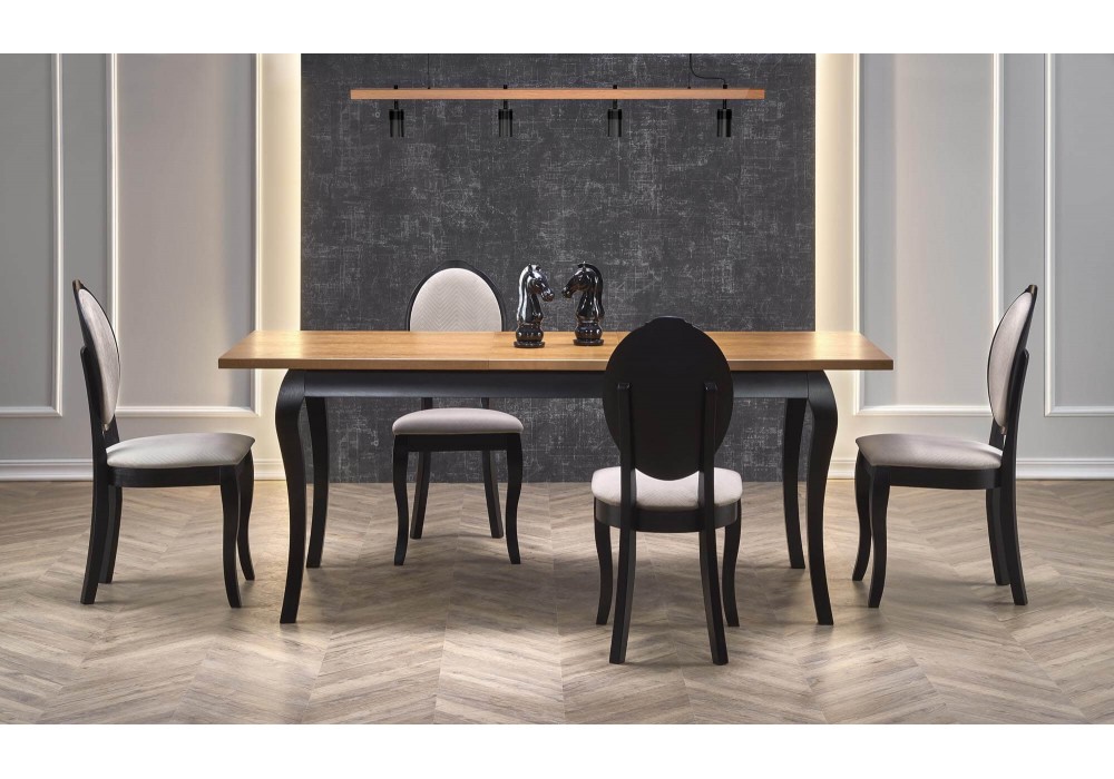 Стол обеденный HALMAR WINDSOR раскладной, дуб темный/черный, 160-240/90/76 в Минске Стол обеденный HALMAR WINDSOR раскладной, дуб темный/черный, 160-240/90/76