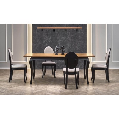 Стол обеденный HALMAR WINDSOR раскладной, дуб темный/черный, 160-240/90/76