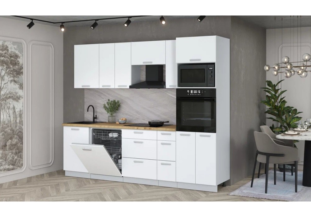 Кухонный гарнитур Мила Лайт 2,6-ПМ1 (Белый Платинум/Белый Платинум/Дуб бунратти) фабрика Интерлиния в Минске Кухонный гарнитур Мила Лайт 2,6-ПМ1 (Белый Платинум/Белый Платинум/Дуб бунратти) фабрика Интерлиния