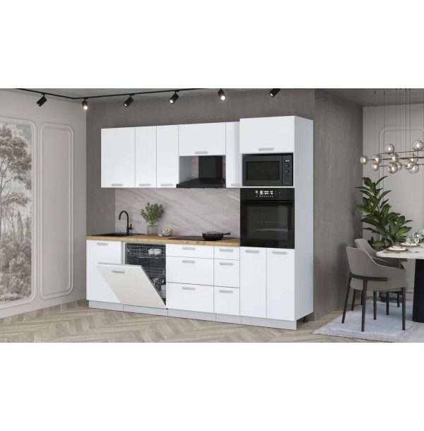 Кухонный гарнитур Мила Лайт 2,6-ПМ1 (Белый Платинум/Белый Платинум/Дуб бунратти) фабрика Интерлиния