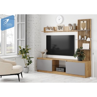 Стенка Бостон НМ-001 ЛДСП (Серый шифер/Дуб крафт золотой) МК-Стиль Стенка Бостон НМ-001 ЛДСП (Серый шифер/Дуб крафт золотой) МК-Стиль