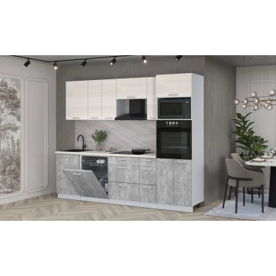 Кухонный гарнитур Мила Лайт 2,6-ПМ1 (Вудлайн кремовый/Бетон/Сосна бискайская) фабрика Интерлиния Кухонный гарнитур Мила Лайт 2,6-ПМ1 (Вудлайн кремовый/Бетон/Сосна бискайская) фабрика Интерлиния