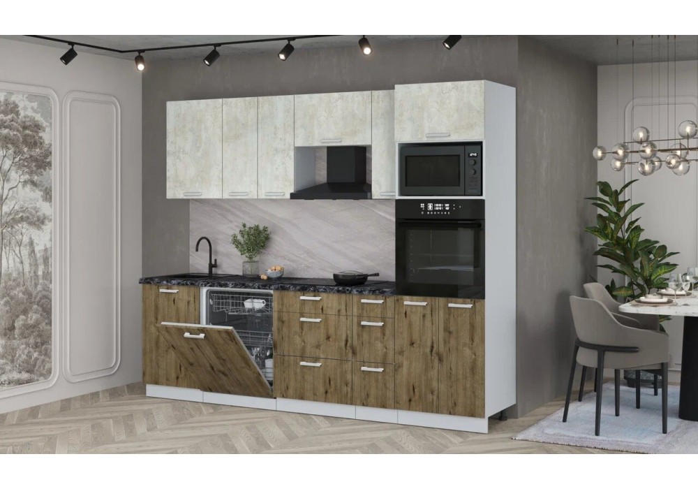 Кухонный гарнитур Мила Лайт 2,6-ПМ1 (Бетон лайт/Дуб Веллингтон/Кастилло темный) фабрика Интерлиния в Минске Кухонный гарнитур Мила Лайт 2,6-ПМ1 (Бетон лайт/Дуб Веллингтон/Кастилло темный) фабрика Интерлиния