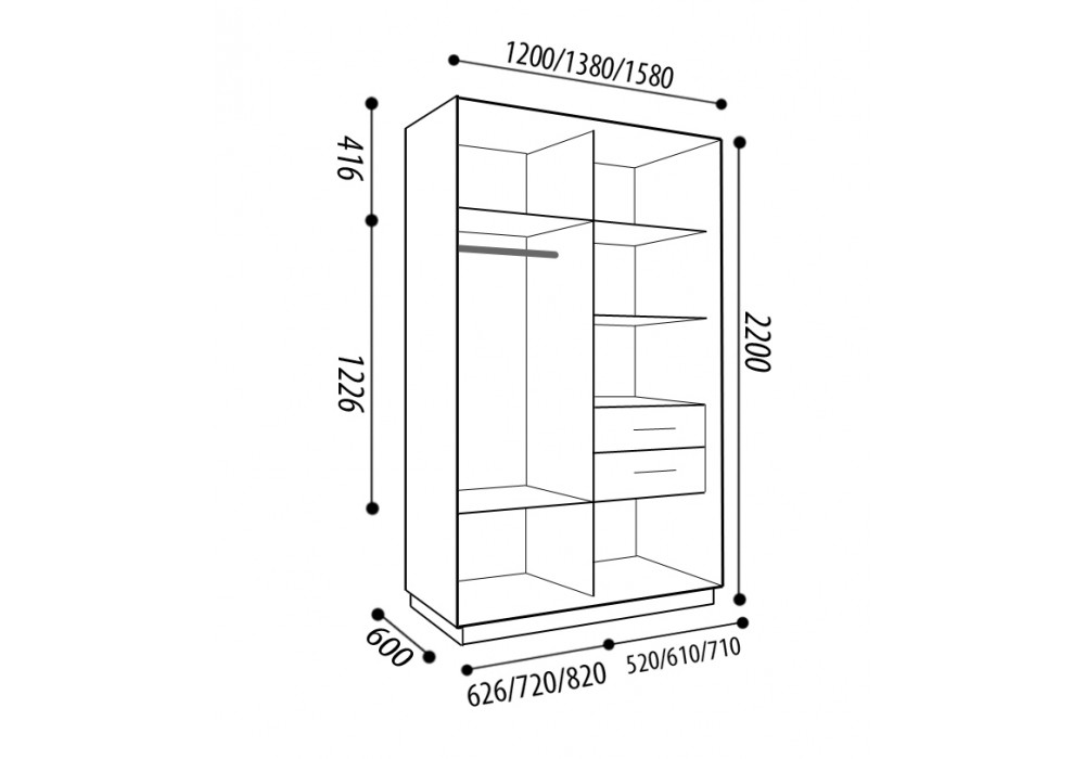 Размер двустворчатого шкафа