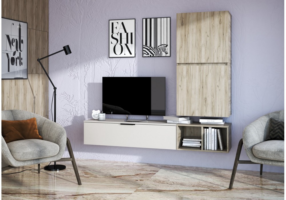 Гостиная Бохо HM-001 - Дуб Крафт серый / Кашемир (МК Стиль) в Минске Гостиная Бохо HM-001 - Дуб Крафт серый / Кашемир (МК Стиль)