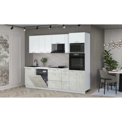 Кухонный гарнитур Мила Лайт 2,6-ПМ1 (Белый Платинум/Бетон лайт/Гранит белый) фабрика Интерлиния Кухонный гарнитур Мила Лайт 2,6-ПМ1 (Белый Платинум/Бетон лайт/Гранит белый) фабрика Интерлиния