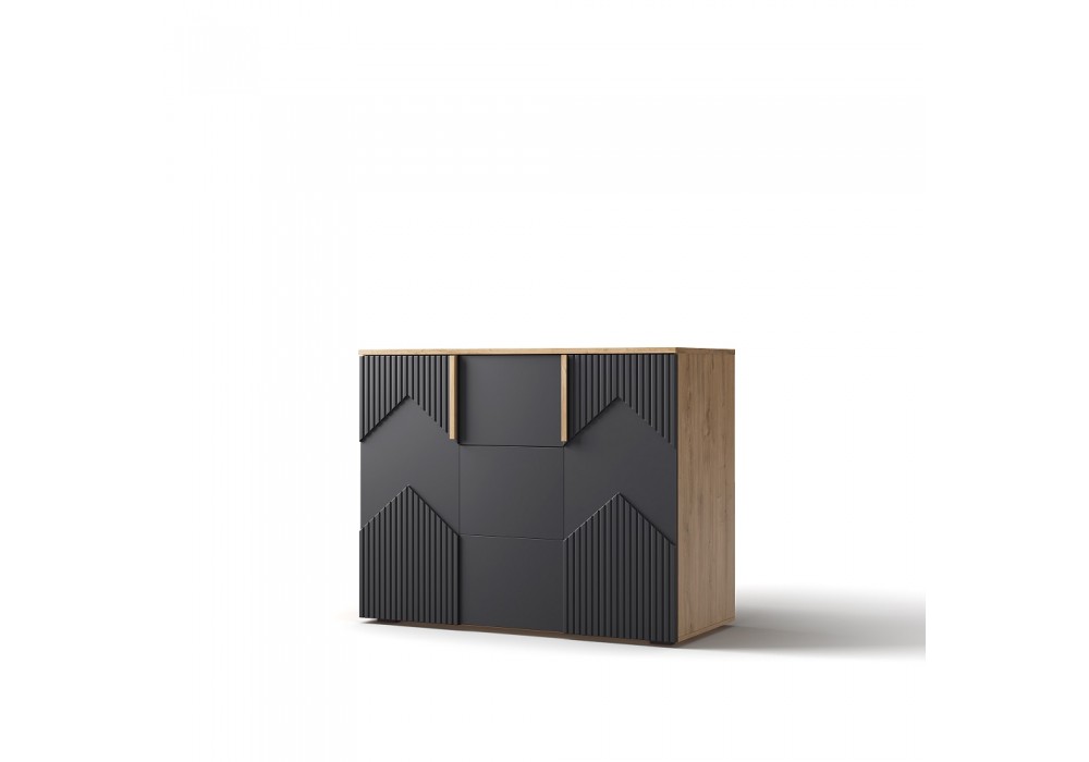 Комод  Оливия КМК 0971.2 (Дуб Наварра 386 SWN / MD 46 Шагрень черная) в Минске Комод  Оливия КМК 0971.2 (Дуб Наварра 386 SWN / MD 46 Шагрень черная)