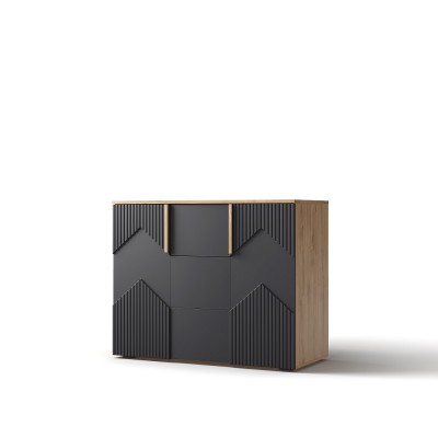 Комод  Оливия КМК 0971.2 (Дуб Наварра 386 SWN / MD 46 Шагрень черная) Комод  Оливия КМК 0971.2 (Дуб Наварра 386 SWN / MD 46 Шагрень черная)